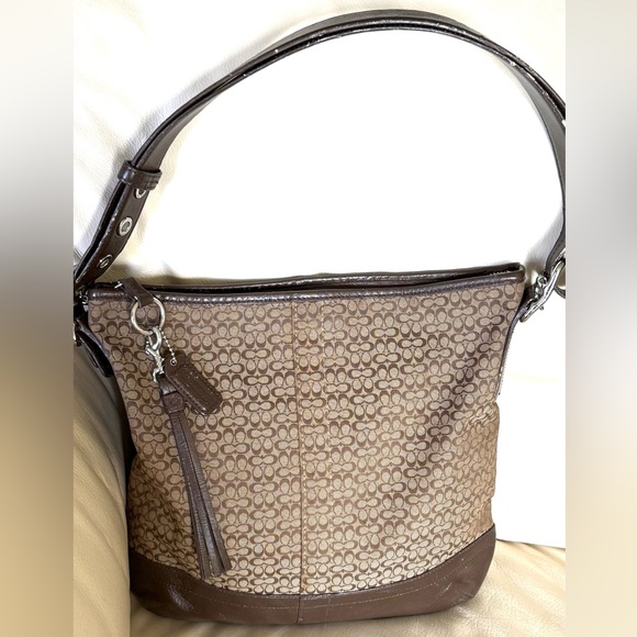 Coach Tan and Brown Signature Shoulder Bag - Picture 1 of 11